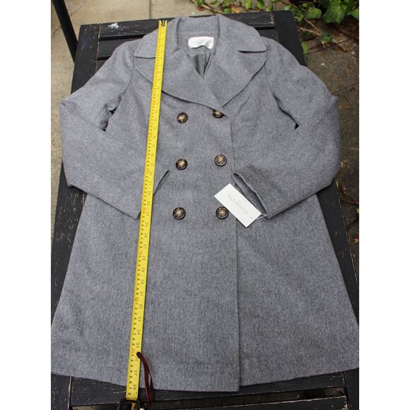 New w/Tags Fleurette Notch Collar Double Breasted Wool Coat in Grey Heather, 14 - Picture 7 of 14